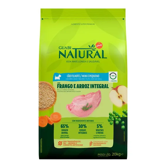 Ração Guabi Natural Cães Filhote Frango Arroz Integral 20kg Foto 1