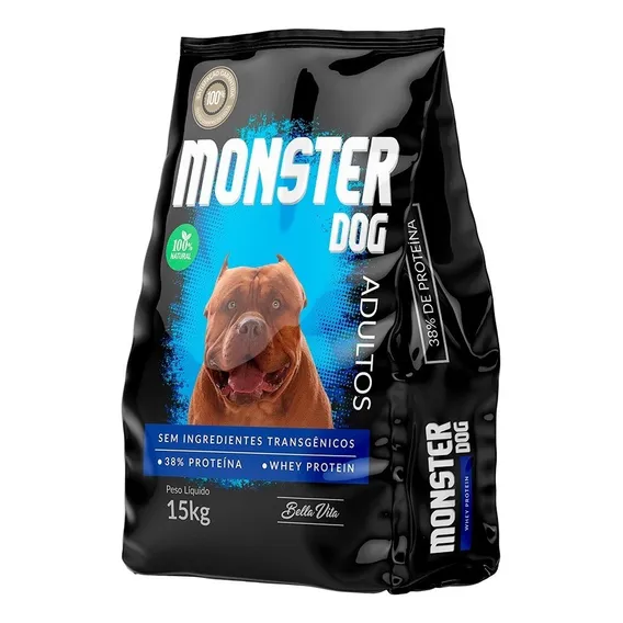 Ração Monster Dog 15 Kg Natural 38% Proteína Sem Transgênico Foto 1