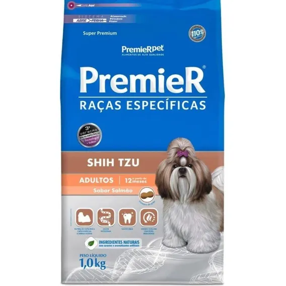 Ração Premier Cães Adultos Raças Específicas Shih Tzu sabor Salmão 1kg Foto 1