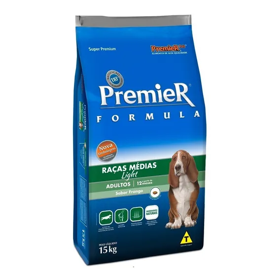 Ração Premier Fórmula Cães Adultos Raças Medias Light 15kg Foto 1