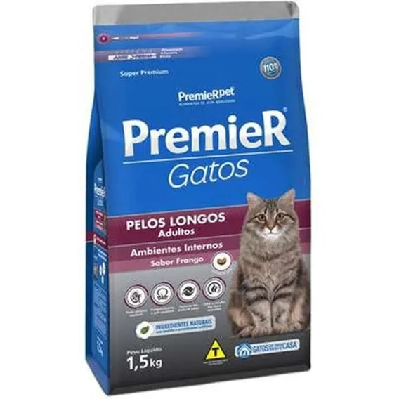 Ração Premier Pet Gatos Amb Inter Pelos Longos Adultos 1,5kg Foto 1