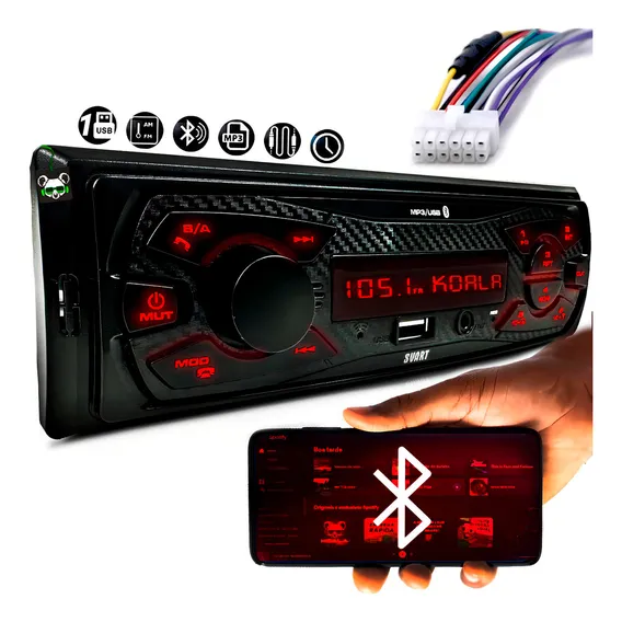 Rádio Automotivo S100 Svart Tech One Mp3 Player Bluetooth Foto 1