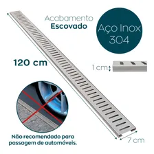 Ralo Grelha Linear Infinito 1 Metro E 20cm Aço Inox 304 Escovado Ralo Para Area Externa Borda Piscina Quintal Varanda Com Caixilho 1,2m X 7cm Vazado Dona D.cor Foto mini  3