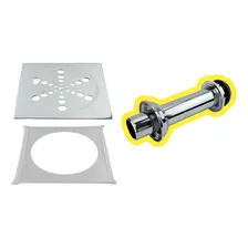 Ralo Quadrado Aço Inox 15x15cm + Porta Grelha + Tubo Ligação Foto mini 1
