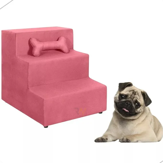 Rampa Escadinha Para Animal De Estimação Suede Cor Rosê Foto 1