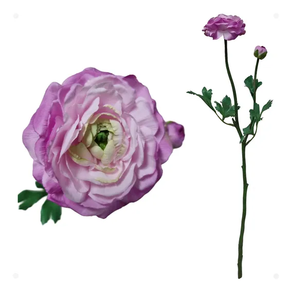 Ranúnculo Rosa Com 1 Flor E 1 Botão Artificial Premium 62cm Foto 1