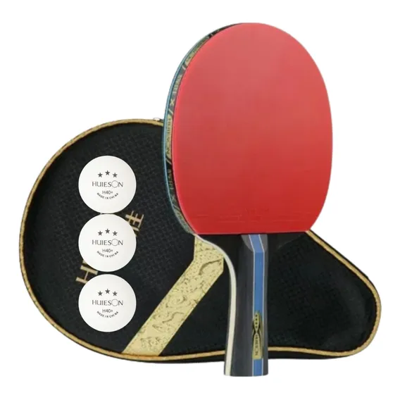 Raquete de ping pong Clássica Huieson 4 Estrelas preta/vermelha FL Côncavo Capa de Raquete 3 Bolas 3 Estrelas Foto 1