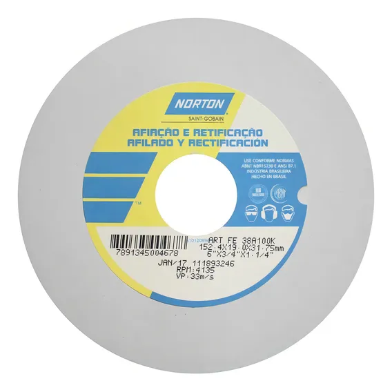 Rebolo Ferramentaria Reto 6 X 3/4 X 1.1/4 Gr 100 Norton Cor Branco Foto 1