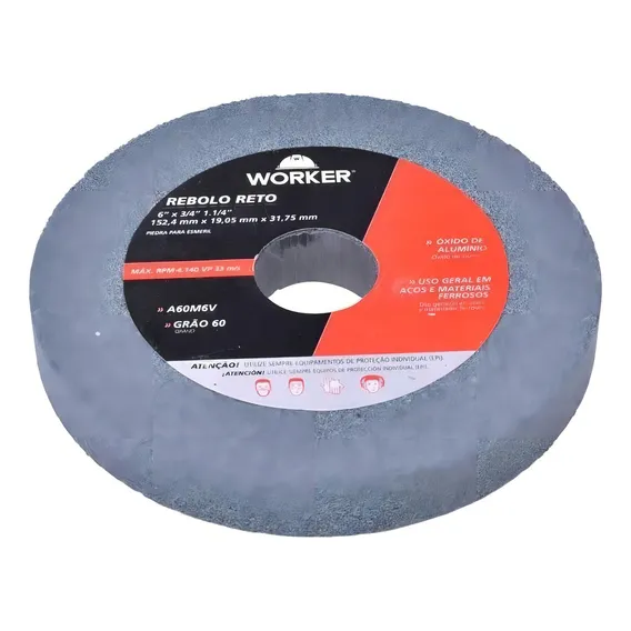 Rebolo Uso Geral 6''x3/4'' Fino - Worker Cor Cinza Foto 1
