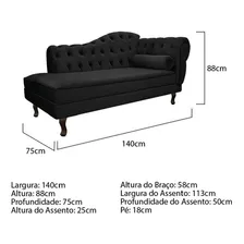 Recamier Divã Poltrona Juliana 140 Cm Sofá Namoradeira Preto Foto mini 3