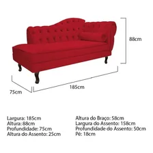 Recamier Divã Poltrona Juliana 185cm Capitonê Vermelho Suede Foto mini 3