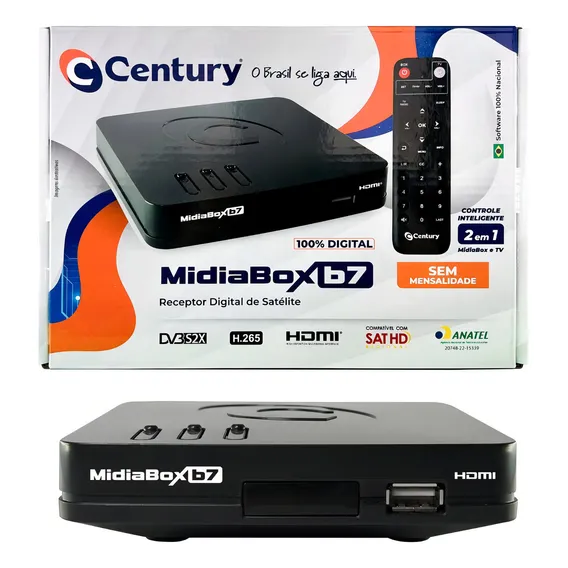 Receptor Midiabox Century Hd Digital C/cabo P2 Tv Tubo E Led Cor Preto Foto 1