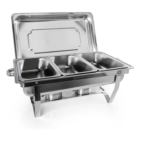 Rechaud Aço Inox Retangular 3 Cubas Gourmet Mix Foto 1