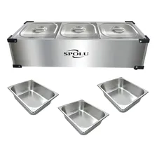Rechaud Banho Maria Eletrico 220v Termico Inox 3 Cubas Foto  mini 1