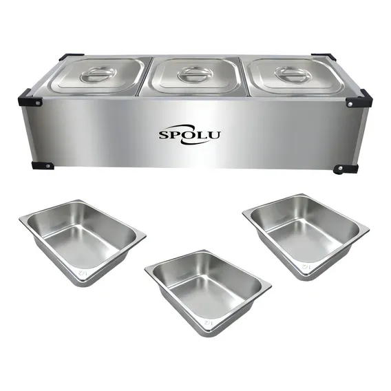 Rechaud Banho Maria Eletrico 220v Termico Inox 3 Cubas Foto 1