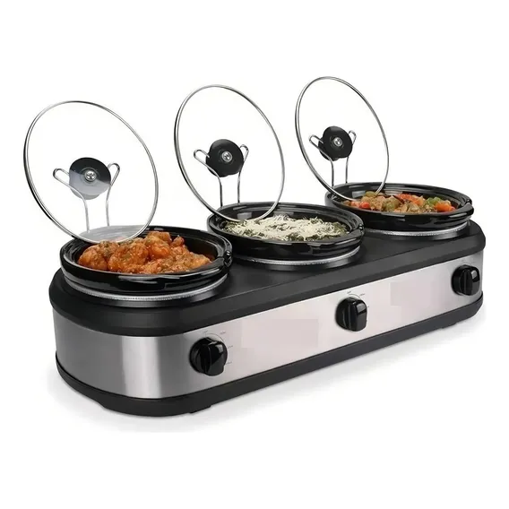 Rechaud Elétrico Triplo Buffet 110v Prata Foto 1