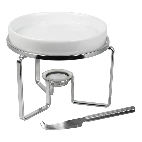 Rechaud Para Queijo Brie Com Faca Aço Inox E Cerâmica 15cm Foto 1