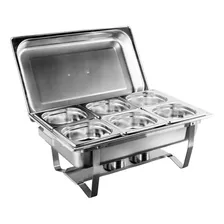 Rechaud Retangular 9l Revomax Em Aço Inox Com 6 Cubas Banho Maria Foto mini 1
