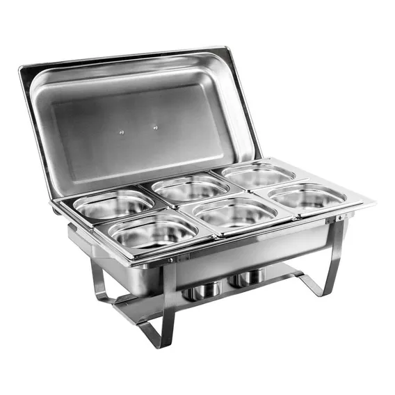 Rechaud Retangular 9l Revomax Em Aço Inox Com 6 Cubas Banho Maria Foto 1