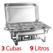 Rechaud Retangular Inox 3 Cubas Gn 1/3 9 L E Tampa Removível S/V Foto mini 3