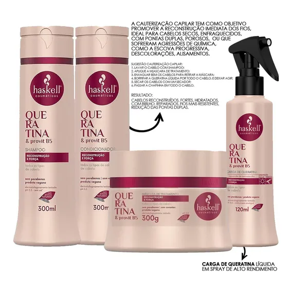 Reconstrução Capilar Kit Haskell Queratina 4 Produtos P Foto 1
