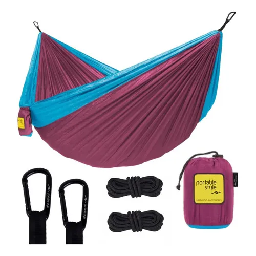 Rede Descanso Leve Casal Camping Trilha Pesca Acampamento Cor ROXO - AZUL Foto 1