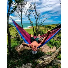 Rede Descanso Leve Casal Camping Trilha Pesca Acampamento Cor ROXO - AZUL Foto mini 2