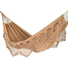 Rede Dormir Descanso Luxo Casal Marrom Com Bege Cor Caramelo Buxo De Boi Foto mini 1