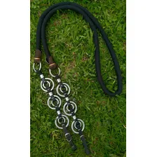 Rédea Grossa De Algodão Argolas Duplas Biqueiras Com Fivelas Cor Preto Foto mini 3