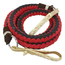 Rédea Lã Trançada Argola Inox Biqueira Couro Cru Para Cavalo Cor Vermelho Foto mini 1