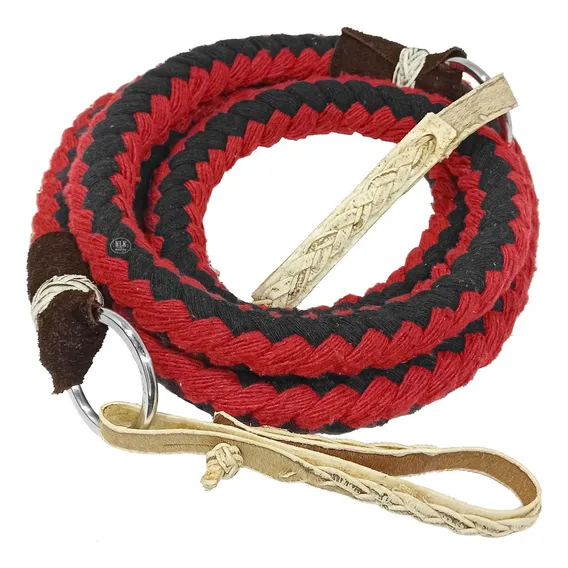 Rédea Lã Trançada Argola Inox Biqueira Couro Cru Para Cavalo Cor Vermelho Foto 1