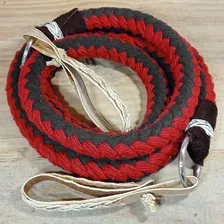 Rédea Lã Trançada Argola Inox Biqueira Couro Cru Para Cavalo Cor Vermelho Foto mini 4