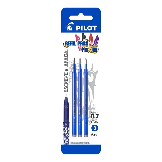 Refil Caneta Pilot Frixion Ball Apaga Com Calor Azul 3unid Foto 1