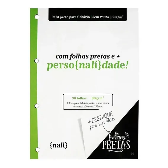 Refil Fichário A4 Nalí 80g Preta 30fls Sem Pauta Foto 1