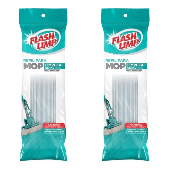 Refil Mop Rodo Magico Limpeza Geral Flash Limp - Kit Com 2 Foto 1