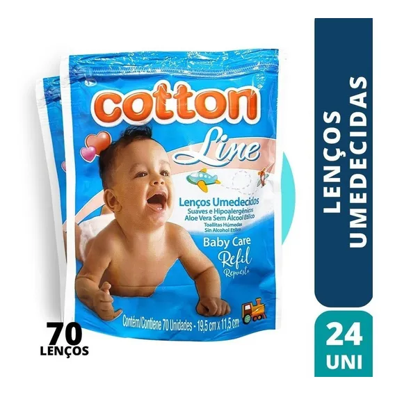 Refil Toalha Lenço Umedecido Cotton Line 24 Uni Full Foto 1