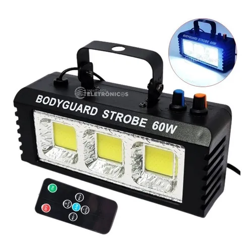 Refletor Canhão Strobo 60w Com 3 Leds Branco E Controle Foto 1