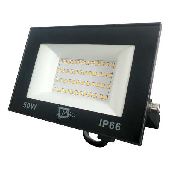Refletor Holofote Led 50w 3000k Branco Quente Bivolt Carcaça Preto Luz Branco-quente 110v/220v Foto 1