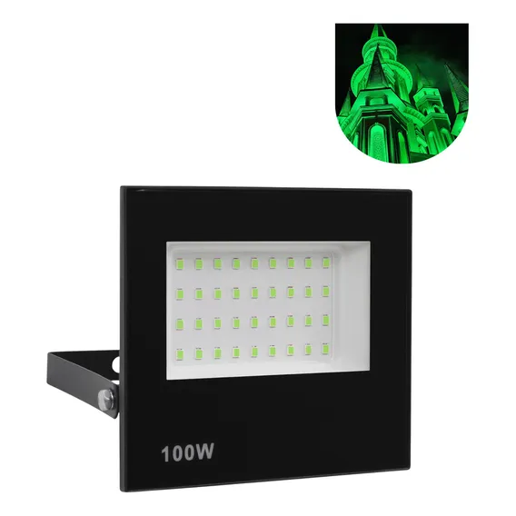 Refletor Led 100w Holofote Bivolt Prova Dágua Ip66 Verde Foto 1