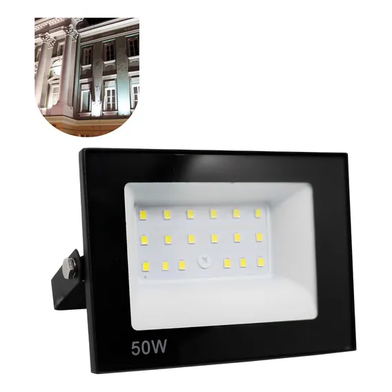 Refletor Led 50w Holofote Bivolt Prova D'água Ip66 Frio Foto 1