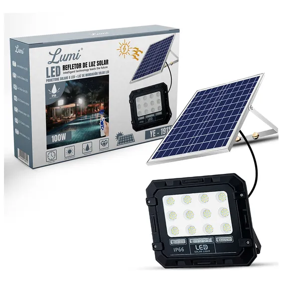 Refletor Led Holofote 100w Placa Solar Bateria Prova Dágua Foto 1