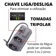 Régua 5 Tomadas Bivolt Com Proteção, Chave E Led Foto mini 4