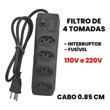 Régua Extensão Elétrica 4 Tomadas Filtro Linha Foto  mini 1