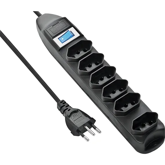 Régua Filtro De Linha 6 Tomadas Elétricas 3 Pinos 6 Tomadas Cor Preto Foto 1
