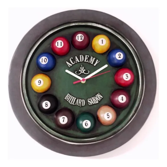 Rel贸gio Artesanal Em Gesso - Academy Billiard Sallon Cor da estrutura Preto Cor do fundo Verde Foto 1