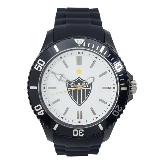 Rel贸gio Atl茅tico Mineiro Galo Masculino Borracha Preto Galo-001-4 Fundo Branco Foto 1