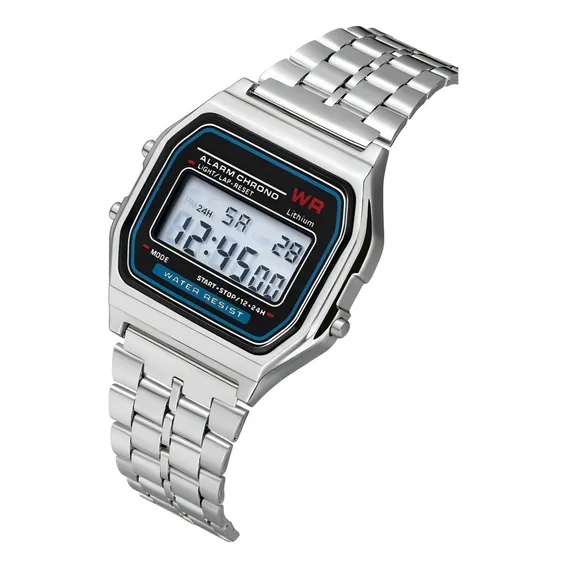 Rel贸gio Casio Digital Unissex Vintage A168 de estilo retr么, Pulseira de metal prateada Foto 1