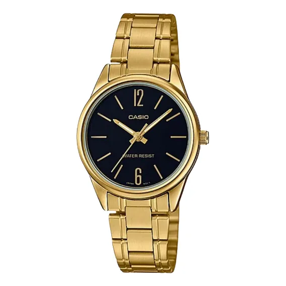 Relogio Casio Feminino Ltp-v005g 1bu Dourado Analogico Fundo Preto Foto 1