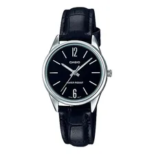 Relogio Casio Feminino Ltp-v005l 1bu Prata Couro Analogico Cor da correia Preto Cor do fundo Preto Foto  mini 1