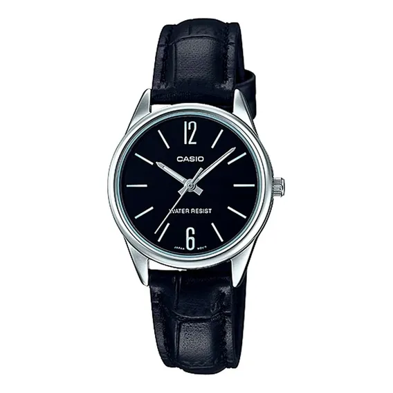 Relogio Casio Feminino Ltp-v005l 1bu Prata Couro Analogico Cor da correia Preto Cor do fundo Preto Foto 1